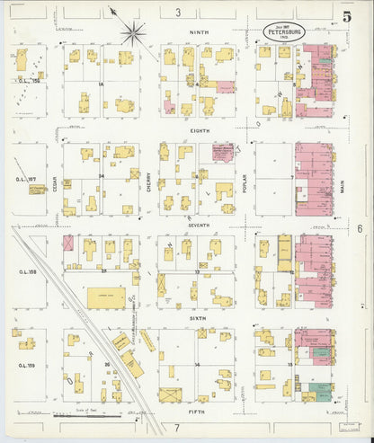 Sanborn Fire Insurance Map from Petersburg, Pike County, Indiana (1907), Sheet #0005 - Historic Sanborn Fire Insurance Map Print, vintage old map wall art, antique decor, genealogy gift, Indiana Indiana map