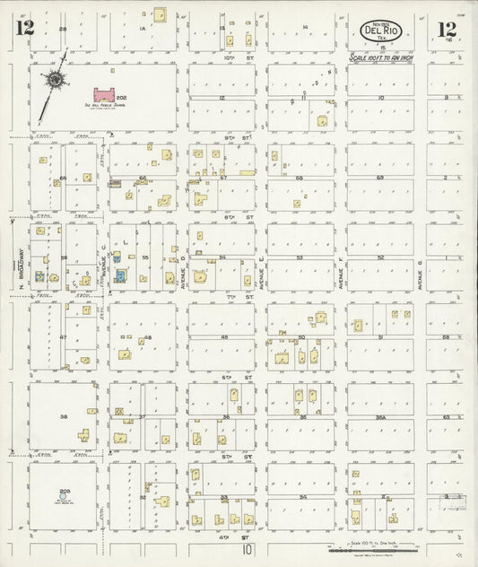 Sanborn Fire Insurance Map from Del Rio, Val Verde County, Texas (1924), Sheet #0012 - Historic Sanborn Fire Insurance Map Print, vintage old map wall art, antique decor, genealogy gift, Texas Texas map