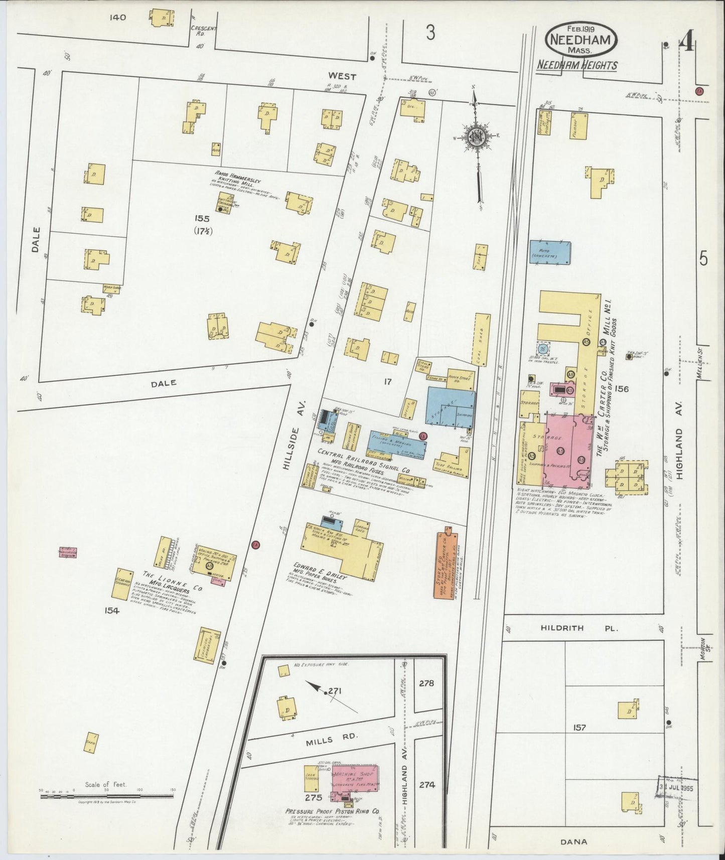 Sanborn Fire Insurance Map from Needham, Norfolk County, Massachusetts (1919), Sheet #0004 - Complete Map Set gallery image, historic Sanborn map, vintage wall art, Massachusetts Massachusetts
