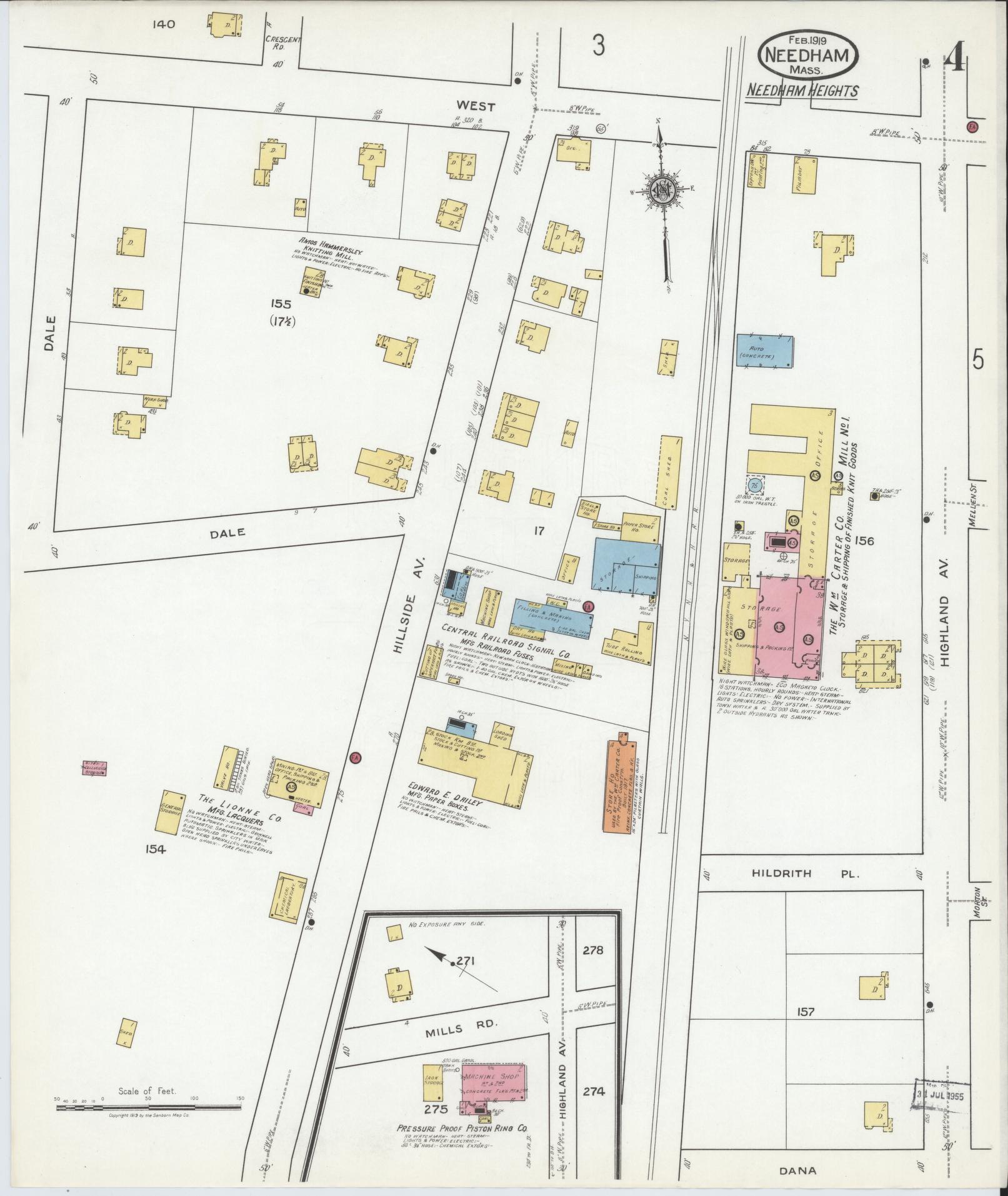 Sanborn Fire Insurance Map from Needham, Norfolk County, Massachusetts (1919), Sheet #0004 - Complete Map Set gallery image, historic Sanborn map, vintage wall art, Massachusetts Massachusetts