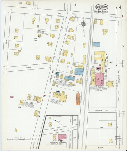 Sanborn Fire Insurance Map from Needham, Norfolk County, Massachusetts (1919), Sheet #0004 - Complete Map Set gallery image, historic Sanborn map, vintage wall art, Massachusetts Massachusetts