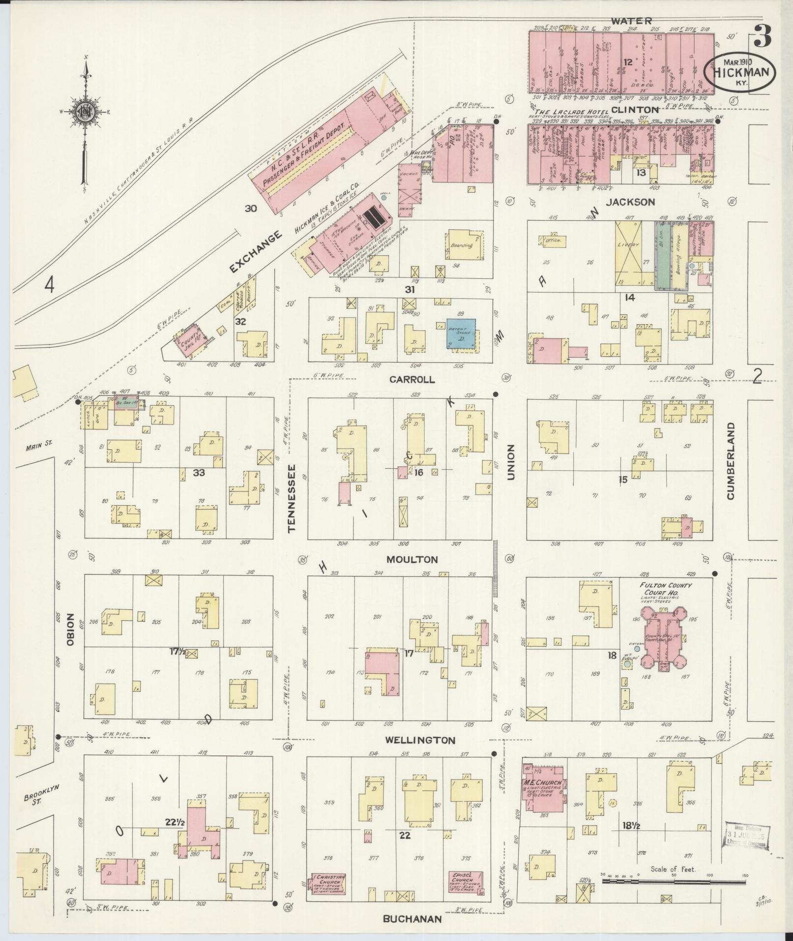 Sanborn Fire Insurance Map from Hickman, Fulton County, Kentucky (1910), Sheet #0003 - Complete Map Set gallery image, historic Sanborn map, vintage wall art, Kentucky Kentucky