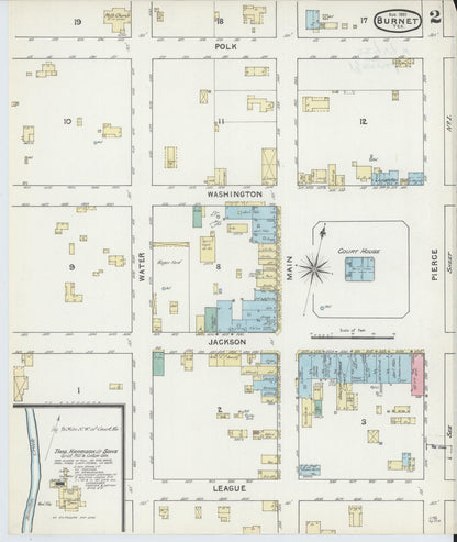 Sanborn Fire Insurance Map from Burnet, Burnet County, Texas (1891), Sheet #0002 - Historic Sanborn Fire Insurance Map Print, vintage old map wall art, antique decor, genealogy gift, Texas Texas map