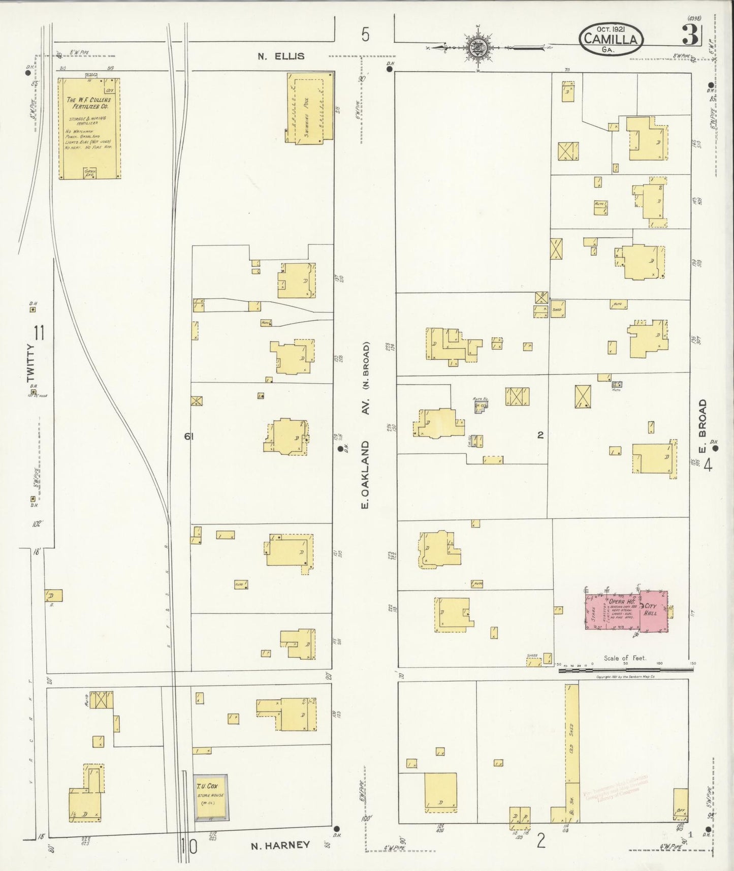 Sanborn Fire Insurance Map from Camilla, Mitchell County, Georgia (1921), Sheet #0003 - Historic Sanborn Fire Insurance Map Print, vintage old map wall art, antique decor, genealogy gift, Georgia Georgia map