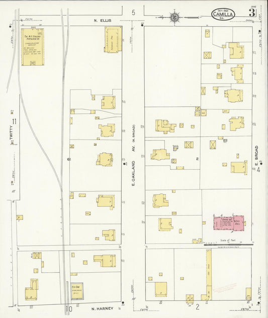 Sanborn Fire Insurance Map from Camilla, Mitchell County, Georgia (1921), Sheet #0003 - Historic Sanborn Fire Insurance Map Print, vintage old map wall art, antique decor, genealogy gift, Georgia Georgia map