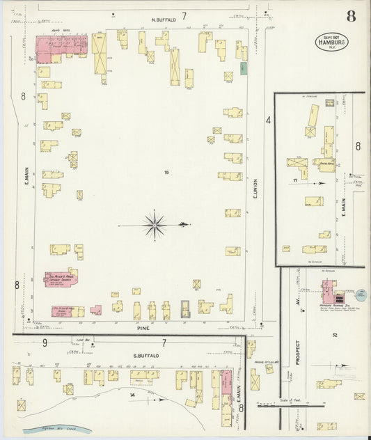 Sanborn Fire Insurance Map from Hamburg, Erie County, New York (1907), Sheet #0008 - Historic Sanborn Fire Insurance Map Print, vintage old map wall art, antique decor, genealogy gift, New York New York map
