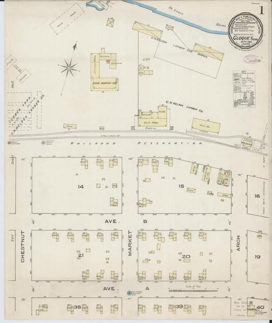 Sanborn Fire Insurance Map from Cloquet, Carlton County, Minnesota (1885), Sheet #0001 - Historic Sanborn Fire Insurance Map Print, vintage old map wall art, antique decor, genealogy gift, Minnesota Minnesota map
