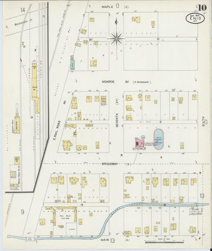 Sanborn Fire Insurance Map from Enid, Garfield County, Oklahoma (1904), Sheet #0010 - Complete Map Set gallery image, historic Sanborn map, vintage wall art, Oklahoma Oklahoma