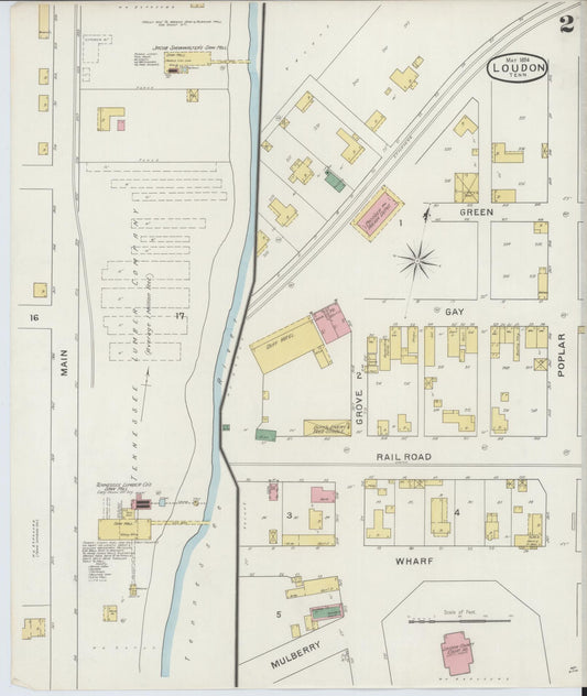 Sanborn Fire Insurance Map from Loudon, Loudon County, Tennessee (1894), Sheet #0002 - Historic Sanborn Fire Insurance Map Print, vintage old map wall art, antique decor, genealogy gift, Tennessee Tennessee map