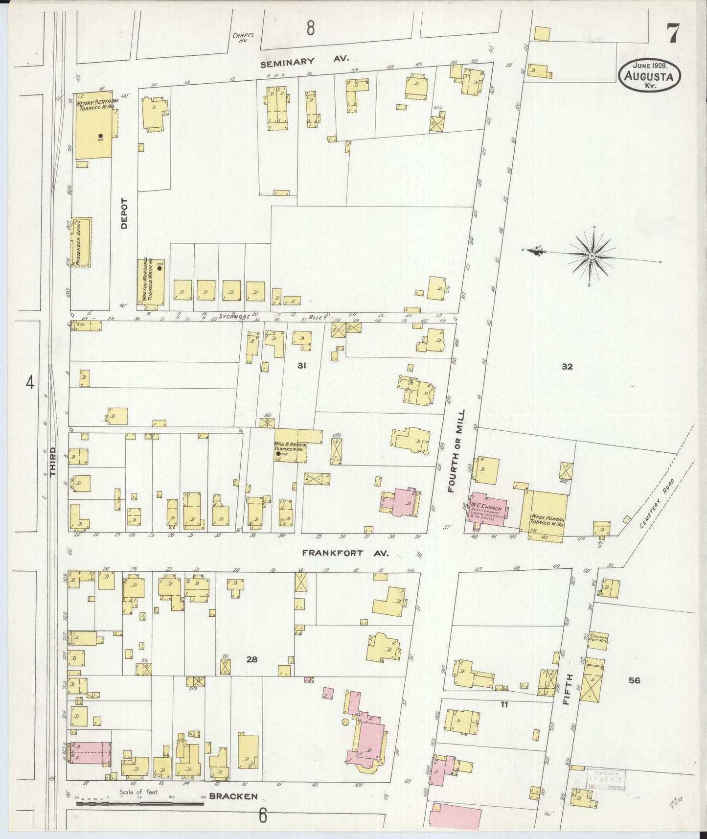 Sanborn Fire Insurance Map from Augusta, Bracken County, Kentucky (1909), Sheet #0007 - Historic Sanborn Fire Insurance Map Print, vintage old map wall art, antique decor, genealogy gift, Kentucky Kentucky map