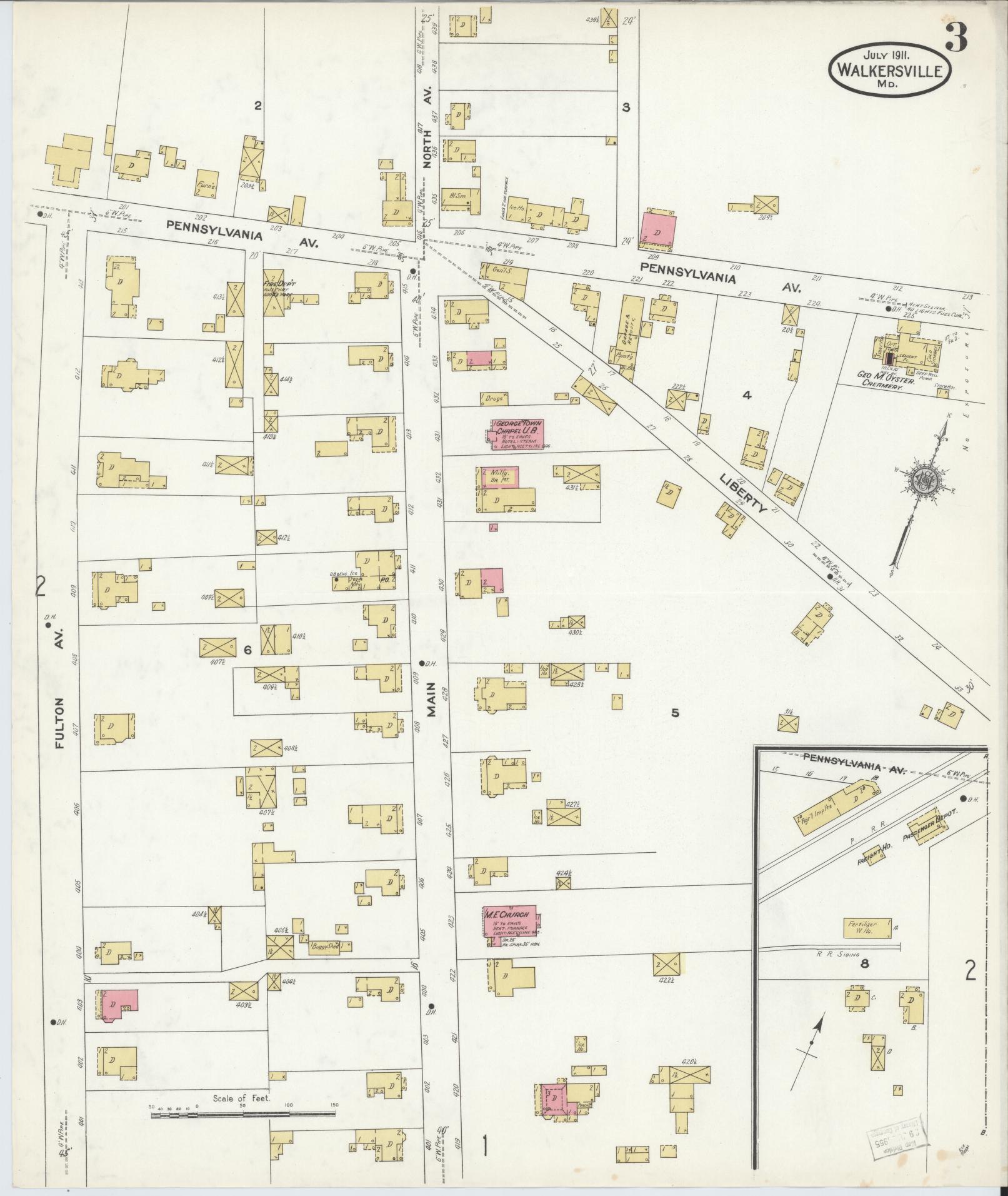Sanborn Fire Insurance Map from Walkersville, Frederick County, Maryland (1911), Sheet #0003 - Complete Map Set gallery image, historic Sanborn map, vintage wall art, Maryland Maryland