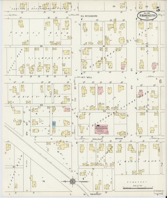 Sanborn Fire Insurance Map from North Manchester, Wabash County, Indiana (1914), Sheet #0005 - Historic Sanborn Fire Insurance Map Print, vintage old map wall art, antique decor, genealogy gift, Indiana Indiana map
