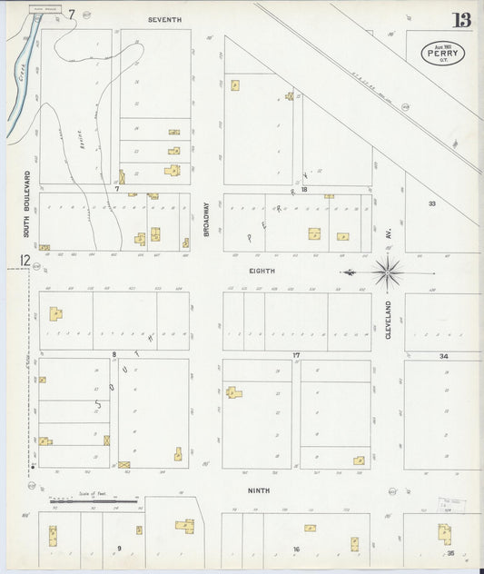 Sanborn Fire Insurance Map from Perry, Noble County, Oklahoma (1901), Sheet #0013 - Historic Sanborn Fire Insurance Map Print, vintage old map wall art, antique decor, genealogy gift, Oklahoma Oklahoma map