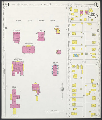 Sanborn Fire Insurance Map from Tempe, Maricopa County, Arizona (1927), Sheet #0011 - Complete Map Set gallery image, historic Sanborn map, vintage wall art, Arizona Arizona