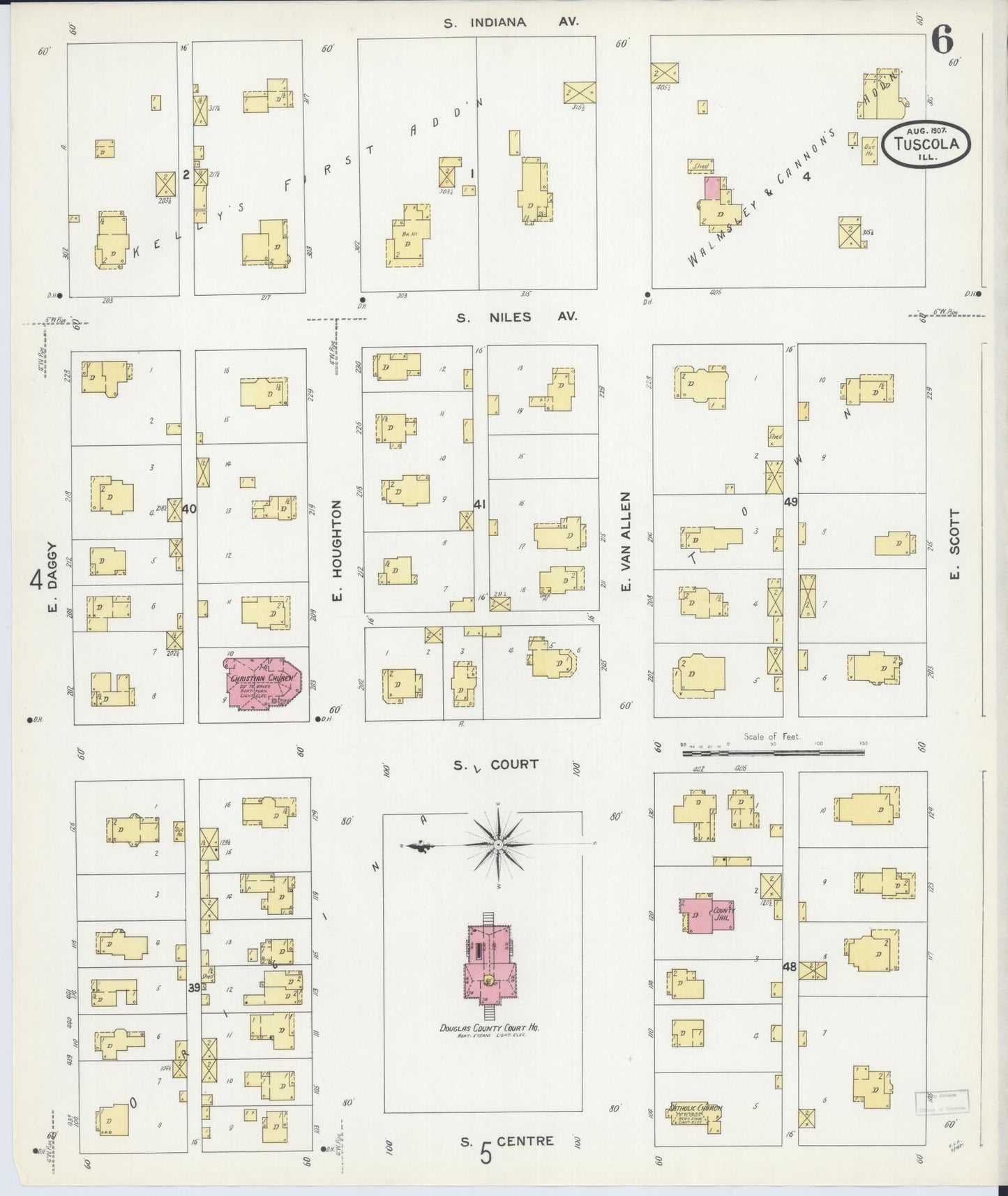 Sanborn Fire Insurance Map from Tuscola, Douglas County, Illinois (1907), Sheet #0006 - Complete Map Set gallery image, historic Sanborn map, vintage wall art, Illinois Illinois
