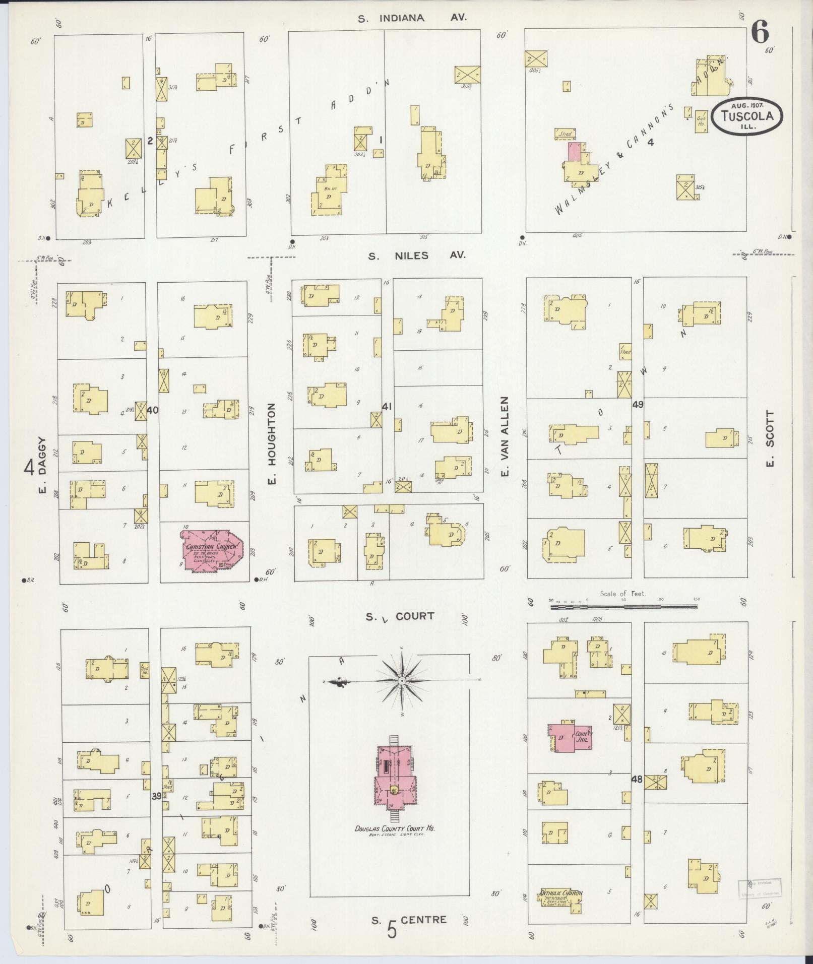 Sanborn Fire Insurance Map from Tuscola, Douglas County, Illinois (1907), Sheet #0006 - Complete Map Set gallery image, historic Sanborn map, vintage wall art, Illinois Illinois