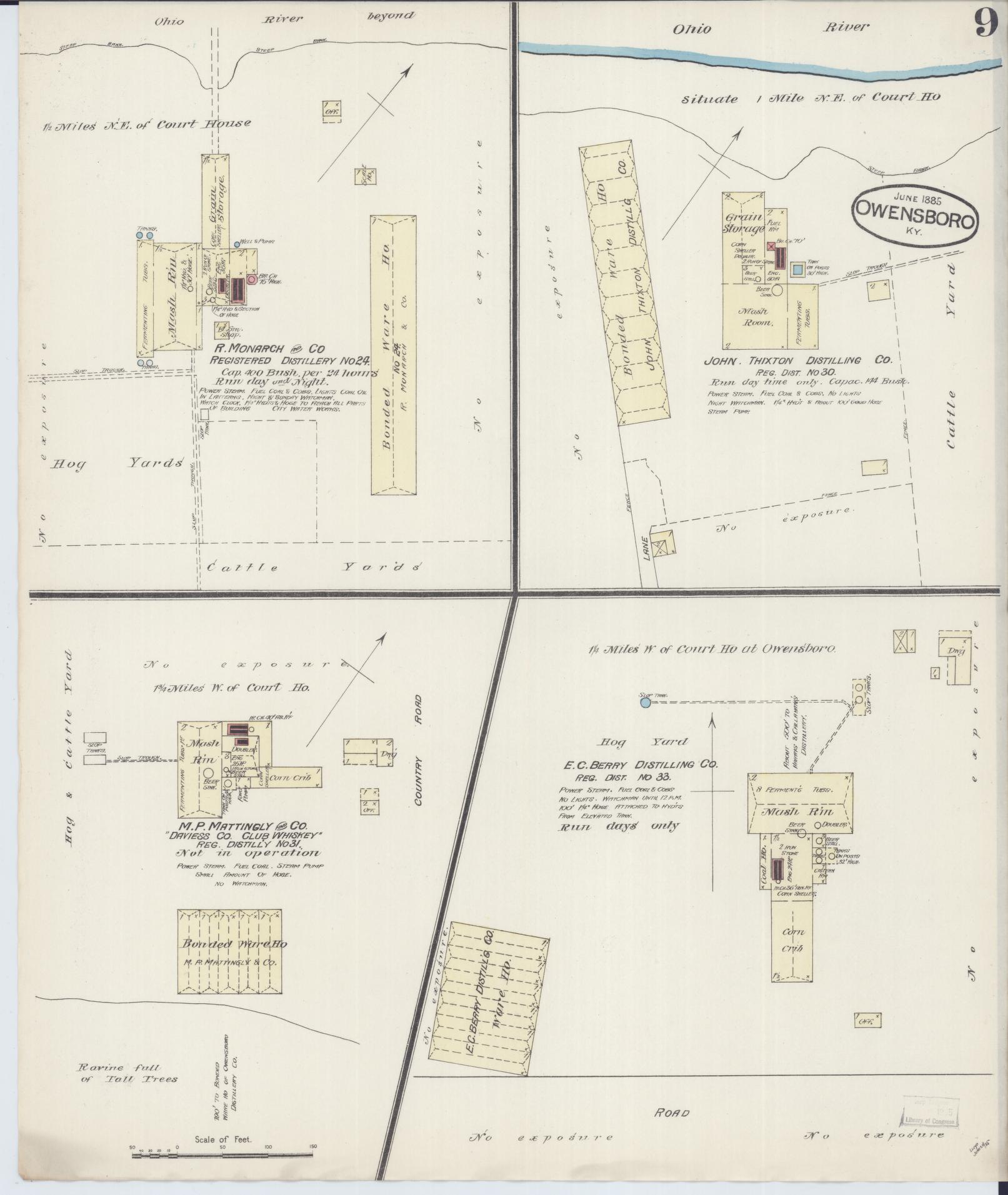 Sanborn Fire Insurance Map from Owensboro, Daviess County, Kentucky (1885), Sheet #0009 - Complete Map Set gallery image, historic Sanborn map, vintage wall art, Kentucky Kentucky