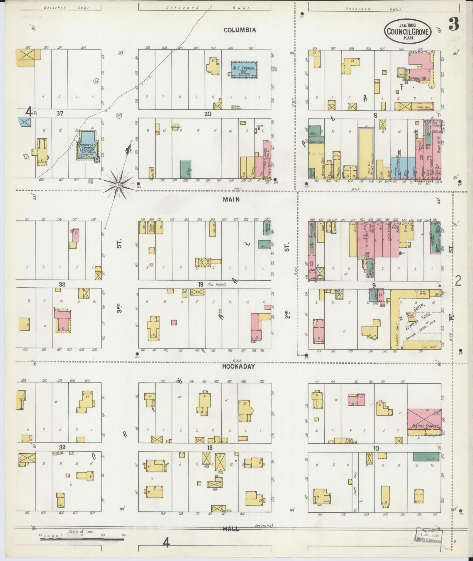 Sanborn Fire Insurance Map from Council Grove, Morris County, Kansas (1900), Sheet #0003 - Complete Map Set gallery image, historic Sanborn map, vintage wall art, Kansas Kansas