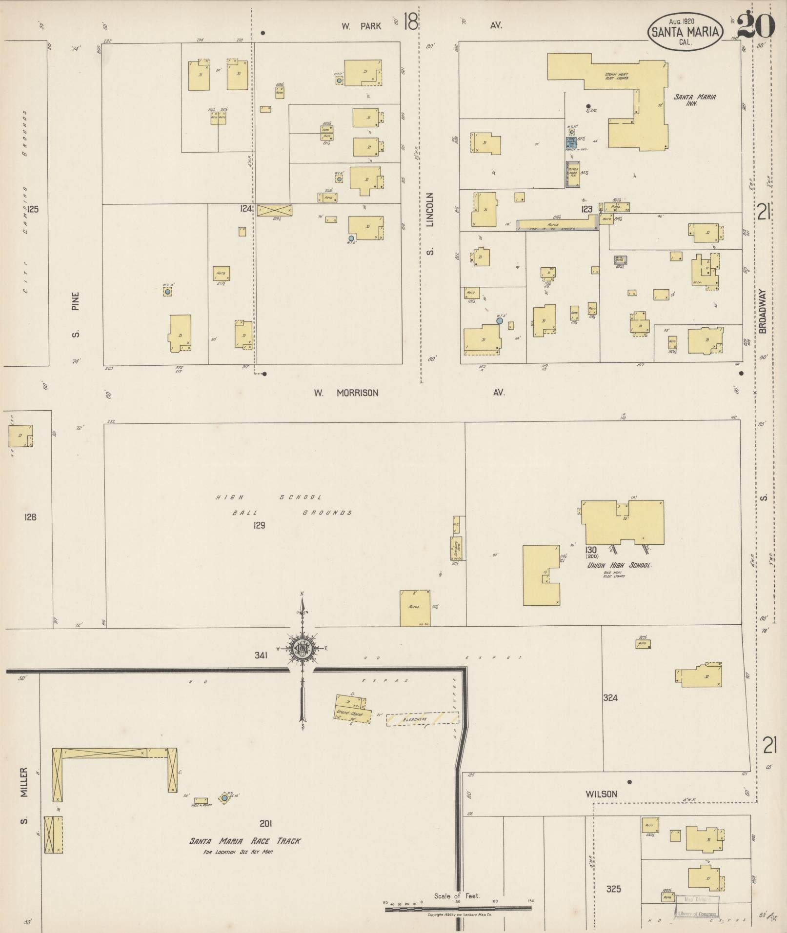 Sanborn Fire Insurance Map from Santa Maria, Santa Barbara County, California (1920), Sheet #0020 - Complete Map Set gallery image, historic Sanborn map, vintage wall art, California California
