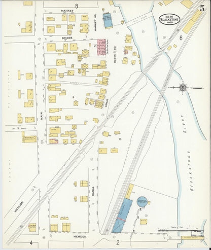 Sanborn Fire Insurance Map from Blackstone, Worcester County, Massachusetts (1910), Sheet #0005 - Complete Map Set gallery image, historic Sanborn map, vintage wall art, Massachusetts Massachusetts