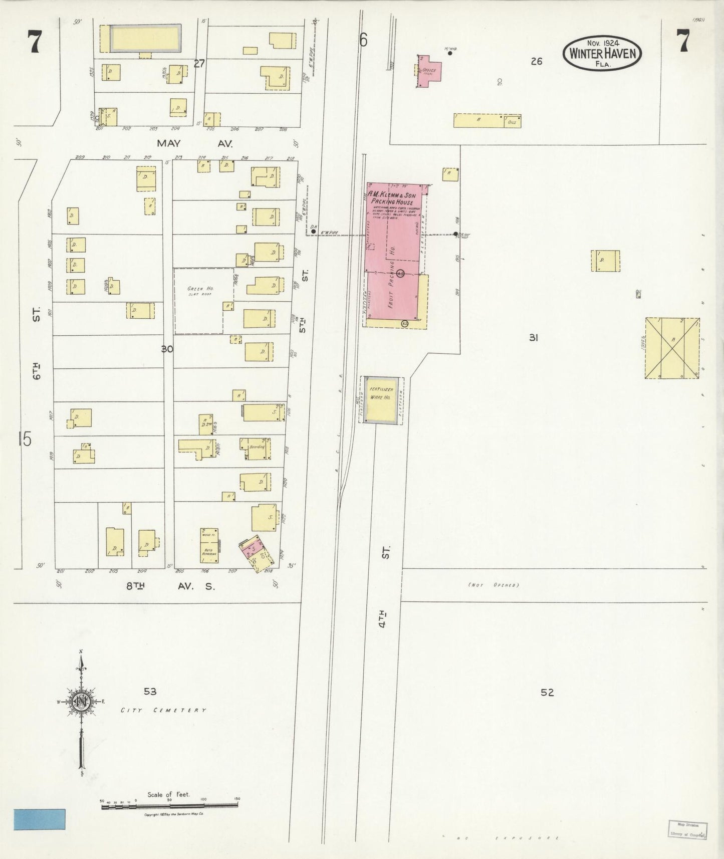 Sanborn Fire Insurance Map from Winter Haven, Polk County, Florida (1924), Sheet #0007 - Complete Map Set gallery image, historic Sanborn map, vintage wall art, Florida Florida