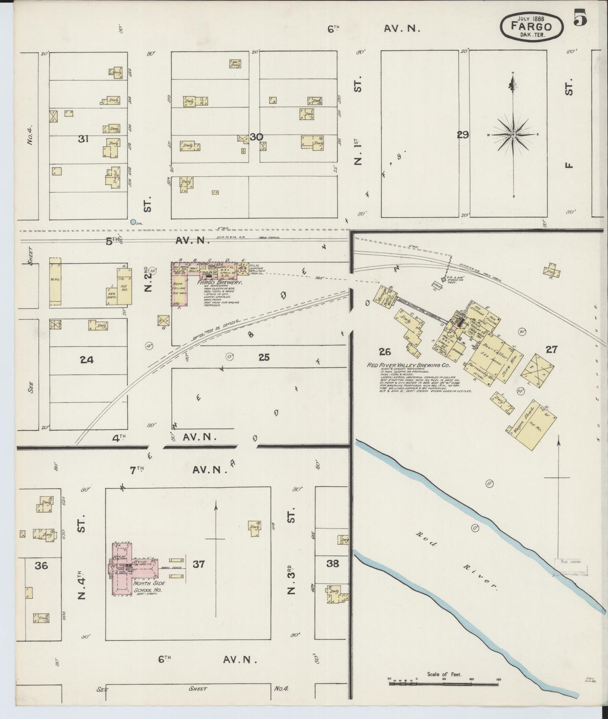 Sanborn Fire Insurance Map from Fargo, Cass County, North Dakota (1888), Sheet #0005 - Complete Map Set gallery image, historic Sanborn map, vintage wall art, North Dakota North Dakota