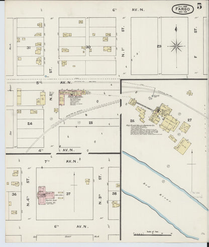 Sanborn Fire Insurance Map from Fargo, Cass County, North Dakota (1888), Sheet #0005 - Complete Map Set gallery image, historic Sanborn map, vintage wall art, North Dakota North Dakota