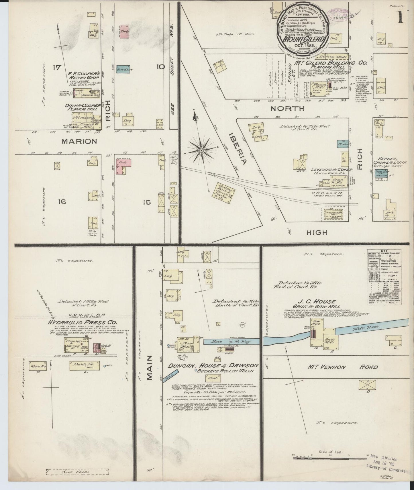 Sanborn Fire Insurance Map from Mount Gilead, Morrow County, Ohio (1885), Sheet #0001 - Complete Map Set gallery image, historic Sanborn map, vintage wall art, Ohio Ohio