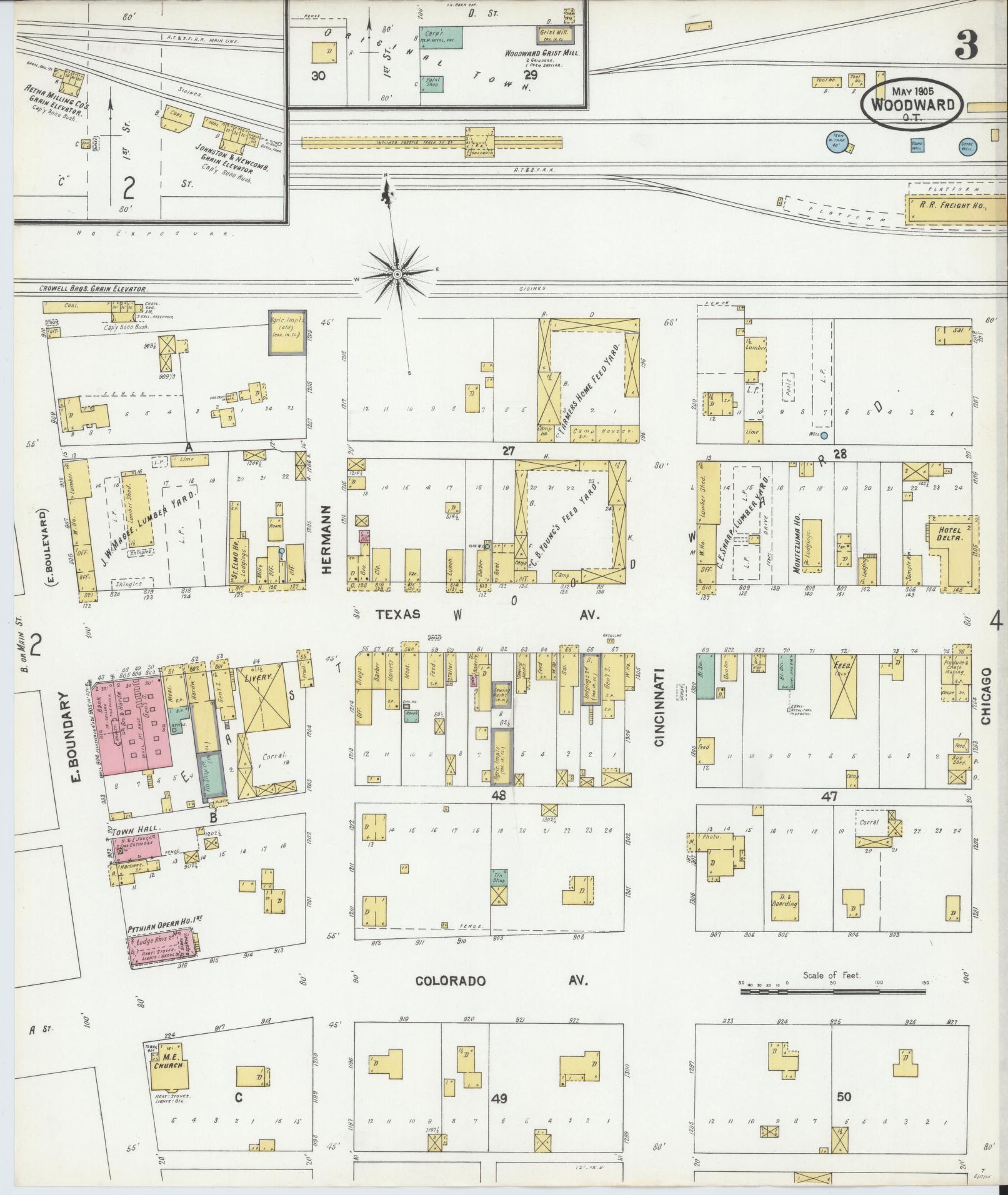 Sanborn Fire Insurance Map from Woodward, Woodward County, Oklahoma (1905), Sheet #0003 - Historic Sanborn Fire Insurance Map Print, vintage old map wall art, antique decor, genealogy gift, Oklahoma Oklahoma map