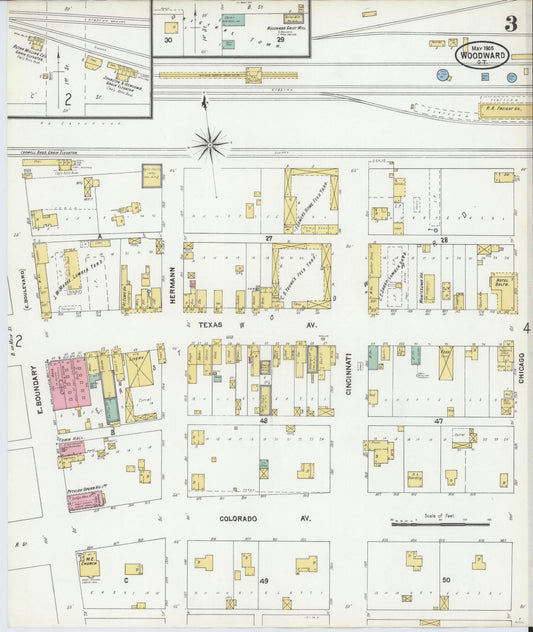 Sanborn Fire Insurance Map from Woodward, Woodward County, Oklahoma (1905), Sheet #0003 - Historic Sanborn Fire Insurance Map Print, vintage old map wall art, antique decor, genealogy gift, Oklahoma Oklahoma map