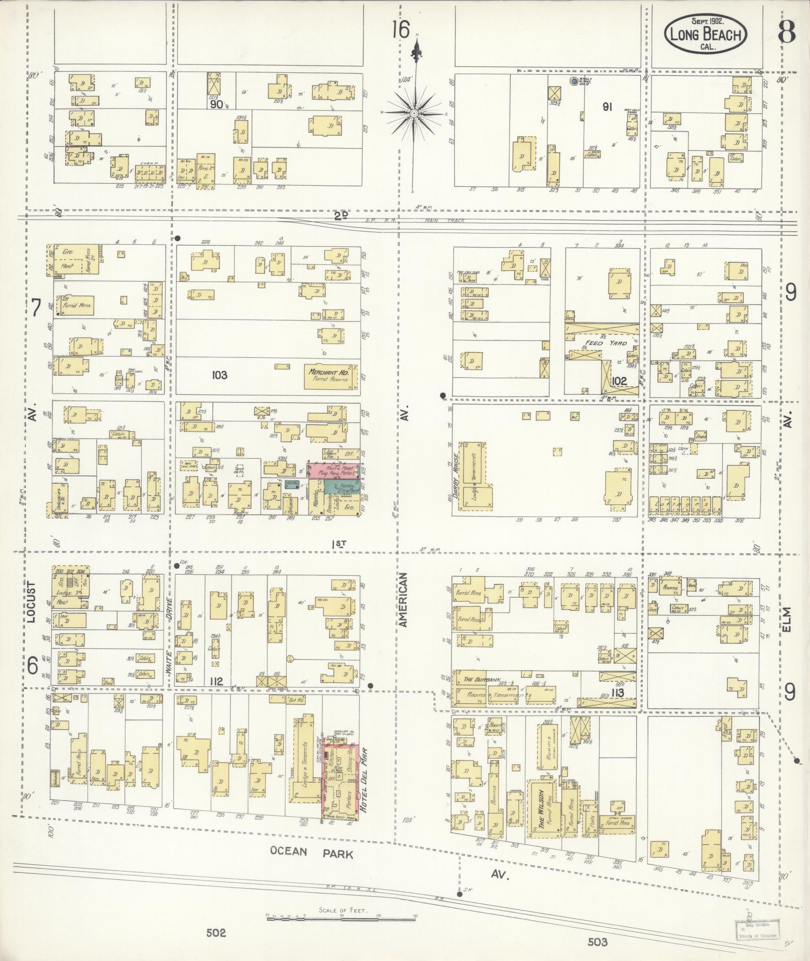 Sanborn Fire Insurance Map from Long Beach, Los Angeles County, California (1902), Sheet #0008 - Historic Sanborn Fire Insurance Map Print, vintage old map wall art, antique decor, genealogy gift, California California map