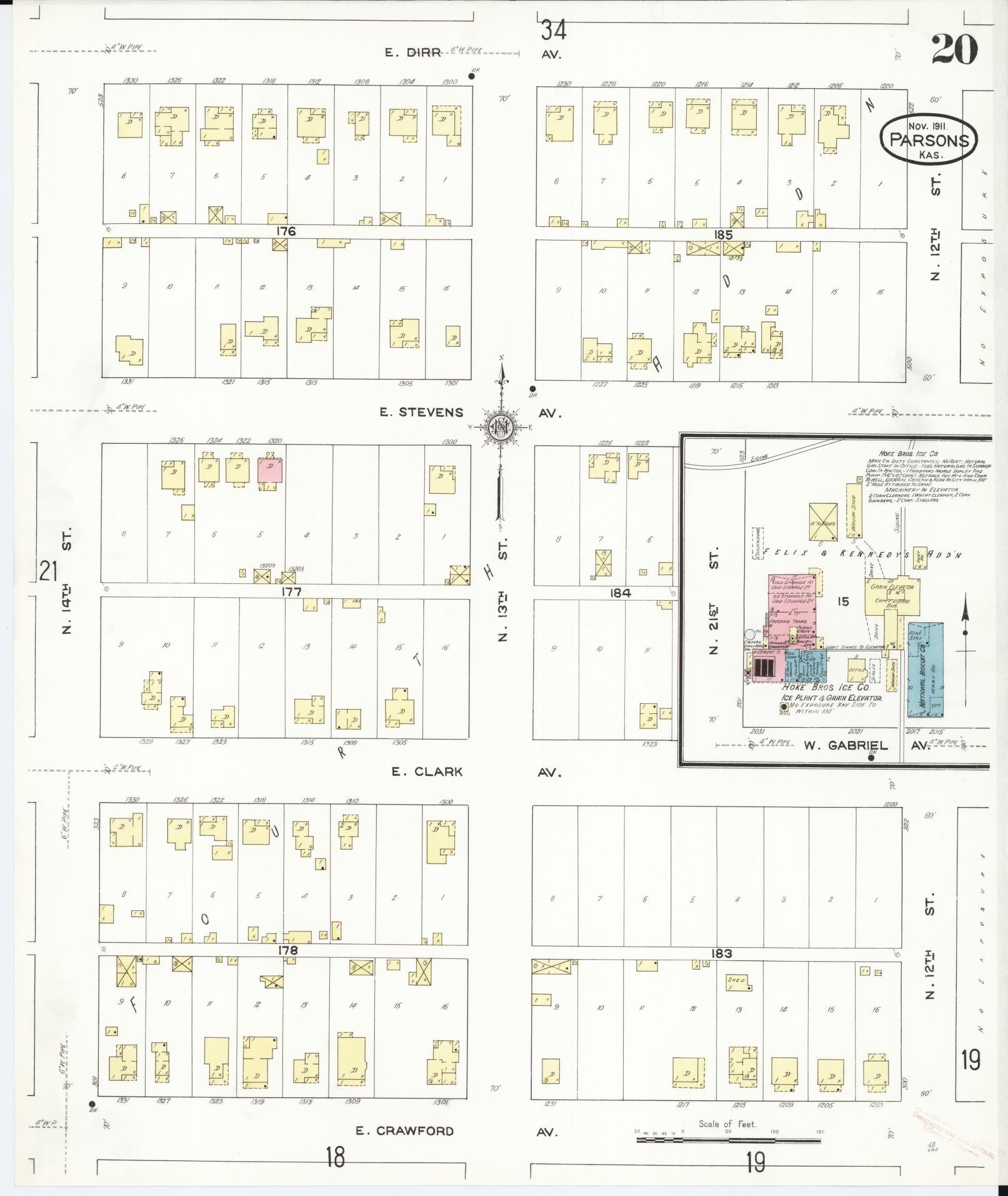 Sanborn Fire Insurance Map from Parsons, Labette County, Kansas (1911), Sheet #0020 - Complete Map Set gallery image, historic Sanborn map, vintage wall art, Kansas Kansas