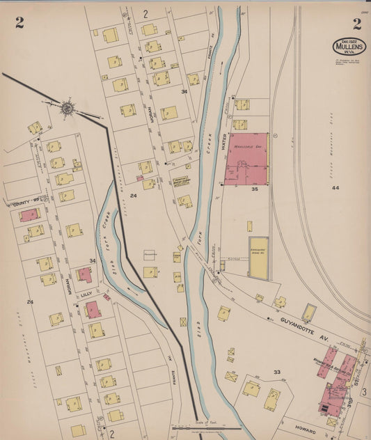 Sanborn Fire Insurance Map from Mullens, Wyoming County, West Virginia (1922), Sheet #0002 - Historic Sanborn Fire Insurance Map Print, vintage old map wall art, antique decor, genealogy gift, West Virginia West Virginia map
