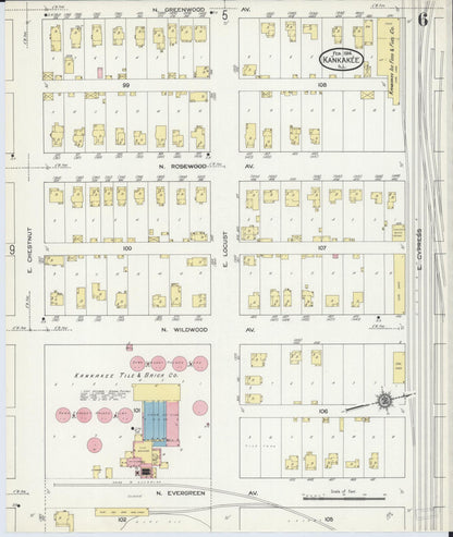 Sanborn Fire Insurance Map from Kankakee, Kankakee County, Illinois (1914), Sheet #0006 - Historic Sanborn Fire Insurance Map Print, vintage old map wall art, antique decor, genealogy gift, Illinois Illinois map