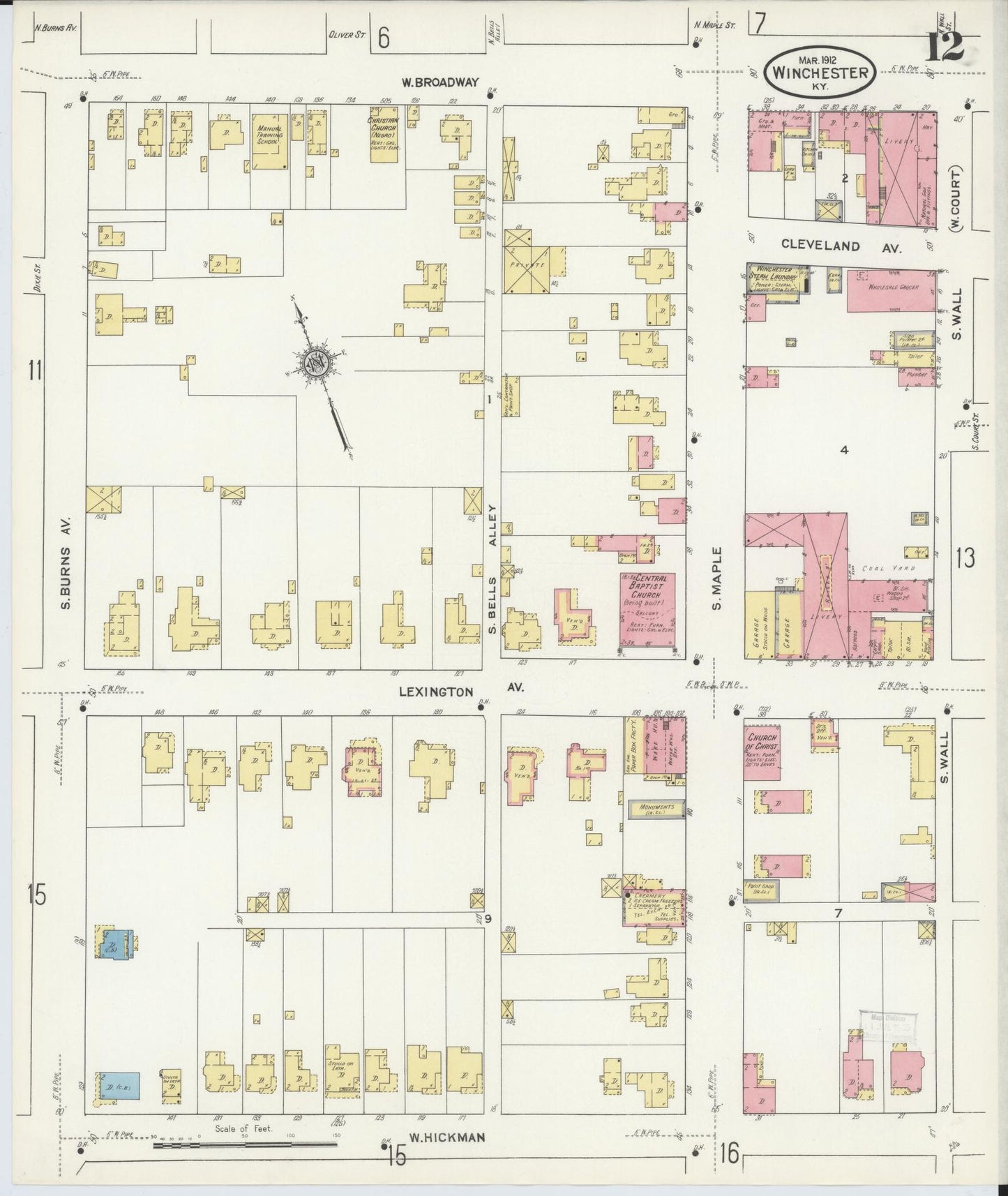 Sanborn Fire Insurance Map from Winchester, Clark County, Kentucky (1912), Sheet #0012 - Complete Map Set gallery image, historic Sanborn map, vintage wall art, Kentucky Kentucky