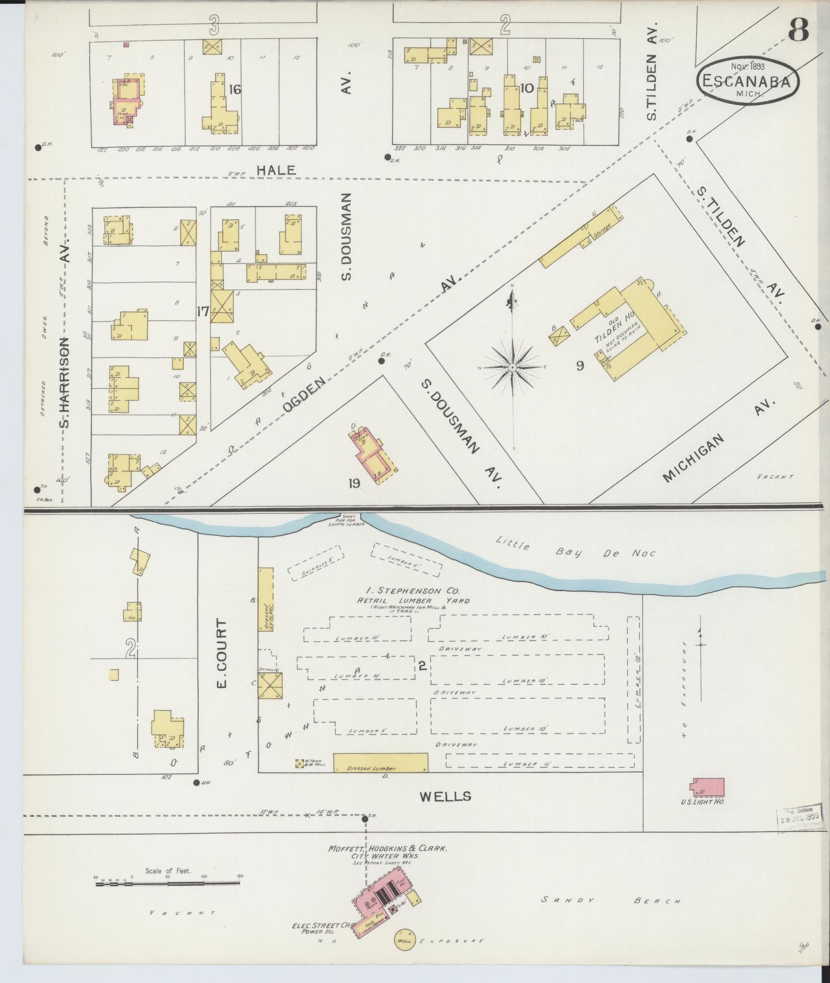 Sanborn Fire Insurance Map from Escanaba, Delta County, Michigan (1893), Sheet #0008 - Complete Map Set gallery image, historic Sanborn map, vintage wall art, Michigan Michigan