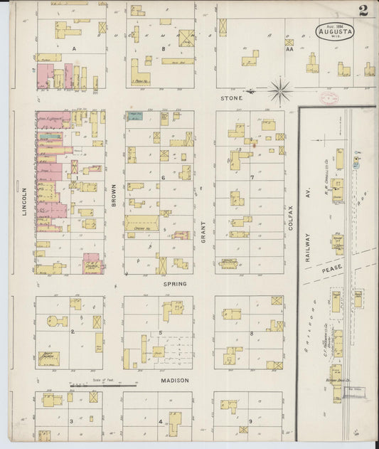Sanborn Fire Insurance Map from Augusta, Eau Claire County, Wisconsin (1894), Sheet #0002 - Historic Sanborn Fire Insurance Map Print, vintage old map wall art, antique decor, genealogy gift, Wisconsin Wisconsin map