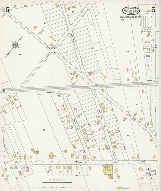 Sanborn Fire Insurance Map from Northfield, Atlantic County, New Jersey (1924), Sheet #0005 - Historic Sanborn Fire Insurance Map Print, vintage old map wall art, antique decor, genealogy gift, New Jersey New Jersey map