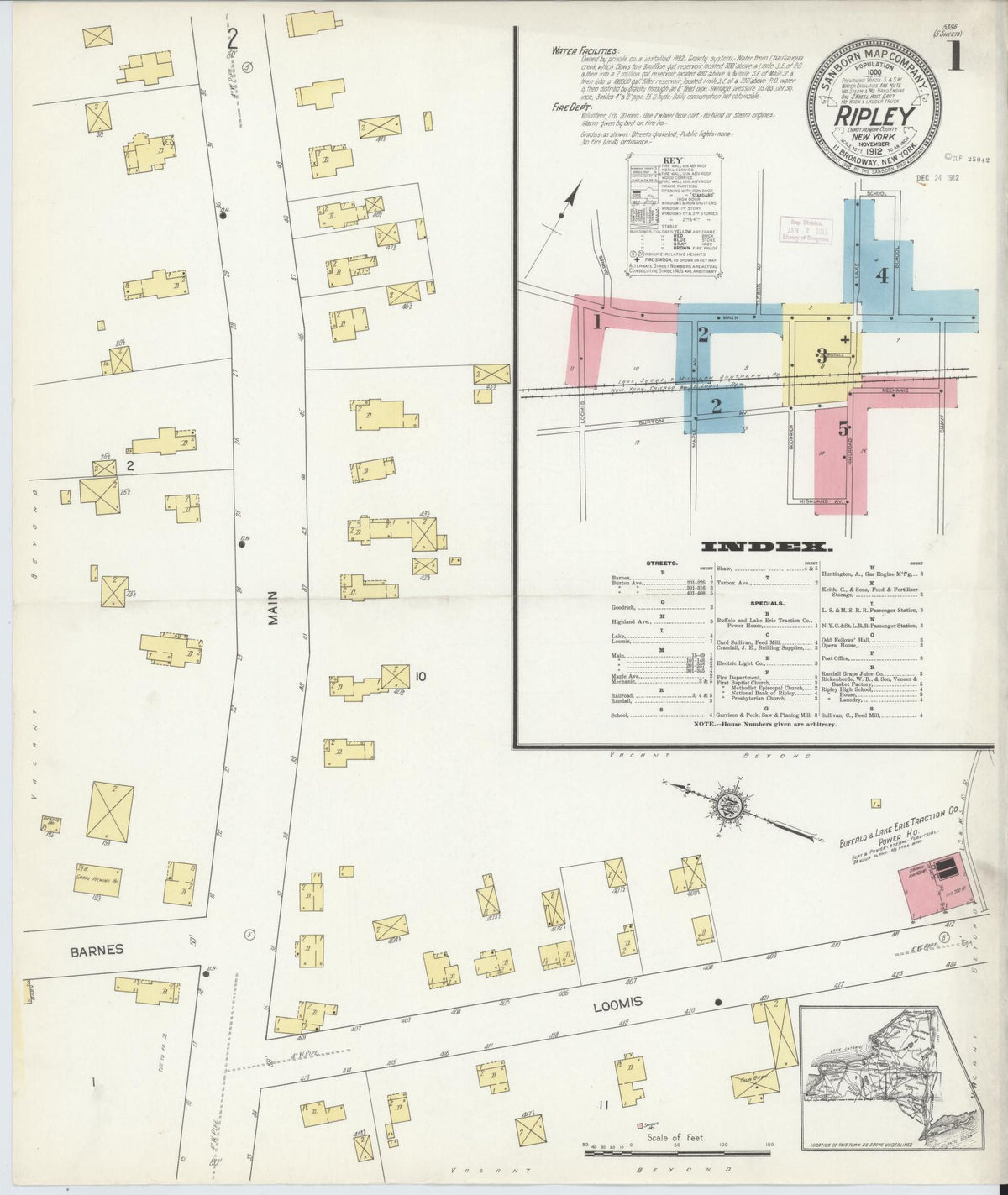 Sanborn Fire Insurance Map from Ripley, Chautauqua County, New York (1912), Sheet #0001 - Complete Map Set gallery image, historic Sanborn map, vintage wall art, New York New York