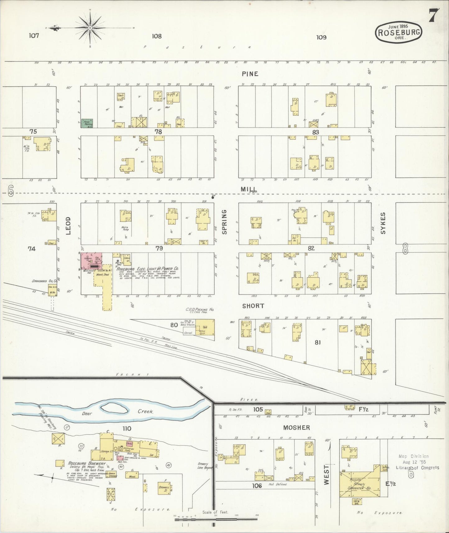 Sanborn Fire Insurance Map from Roseburg, Douglas County, Oregon (1895), Sheet #0007 - Complete Map Set gallery image, historic Sanborn map, vintage wall art, Oregon Oregon