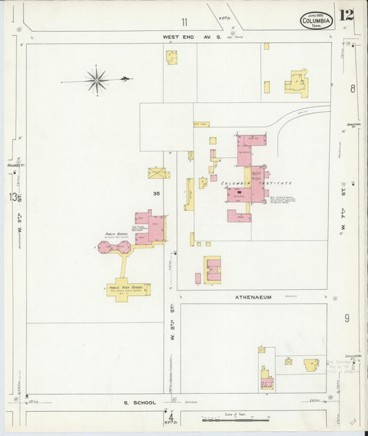 Sanborn Fire Insurance Map from Columbia, Maury County, Tennessee (1909), Sheet #0012 - Historic Sanborn Fire Insurance Map Print, vintage old map wall art, antique decor, genealogy gift, Tennessee Tennessee map