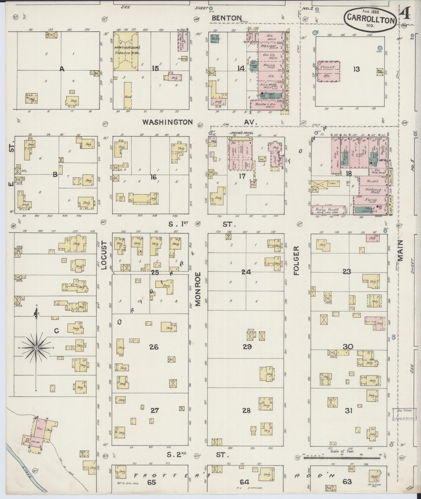 Sanborn Fire Insurance Map from Carrollton, Carroll County, Missouri (1888), Sheet #0004 - Complete Map Set gallery image, historic Sanborn map, vintage wall art, Missouri Missouri