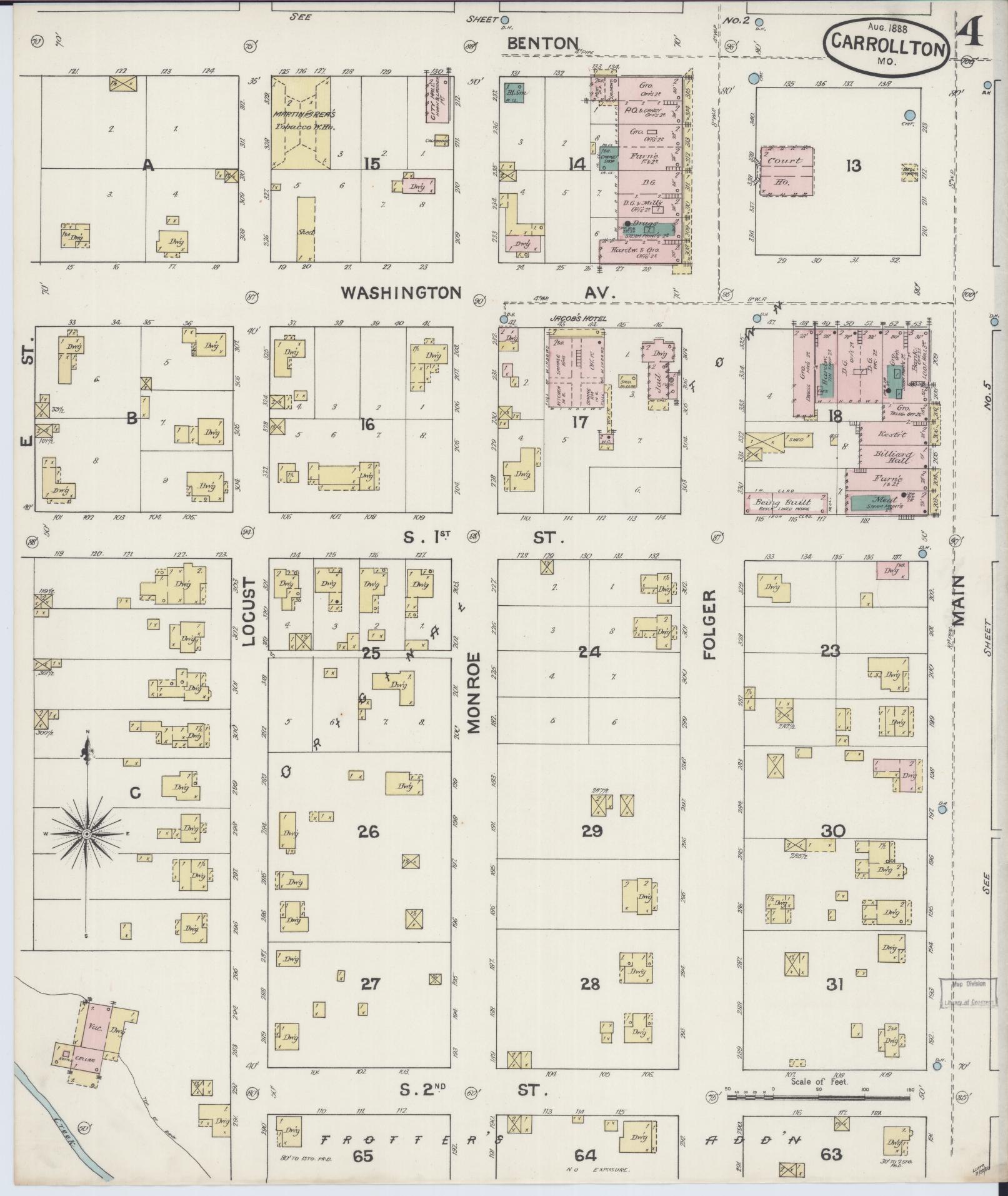 Sanborn Fire Insurance Map from Carrollton, Carroll County, Missouri (1888), Sheet #0004 - Complete Map Set gallery image, historic Sanborn map, vintage wall art, Missouri Missouri