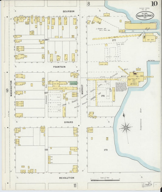 Sanborn Fire Insurance Map from Havre De Grace, Harford County, Maryland (1899), Sheet #0010 - Historic Sanborn Fire Insurance Map Print, vintage old map wall art