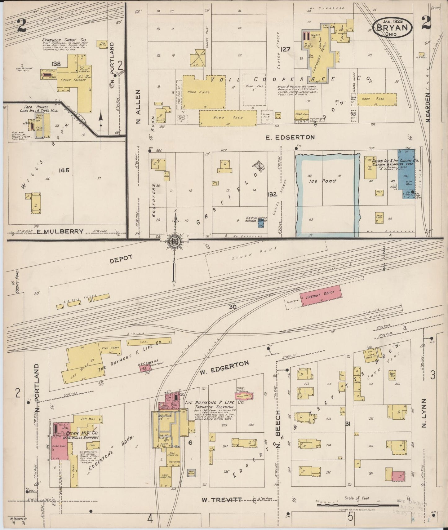 Sanborn Fire Insurance Map from Bryan, Williams County, Ohio (1923), Sheet #0002 - Historic Sanborn Fire Insurance Map Print, vintage old map wall art, antique decor, genealogy gift, Ohio Ohio map