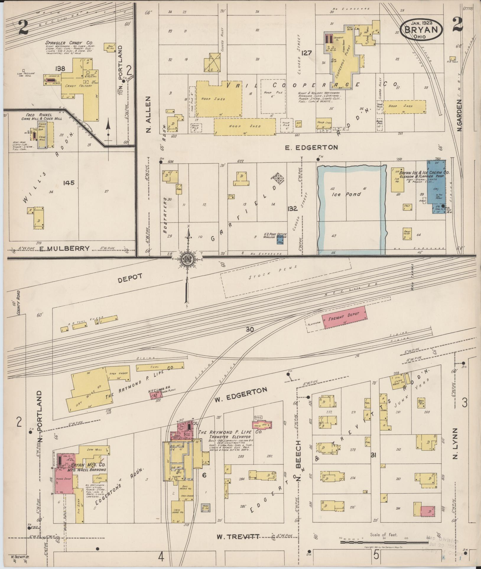 Sanborn Fire Insurance Map from Bryan, Williams County, Ohio (1923), Sheet #0002 - Historic Sanborn Fire Insurance Map Print, vintage old map wall art, antique decor, genealogy gift, Ohio Ohio map