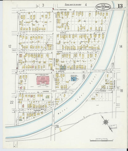 Sanborn Fire Insurance Map from Sault Sainte Marie, Chippewa County, Michigan (1915), Sheet #0013 - Complete Map Set gallery image, historic Sanborn map, vintage wall art, Michigan Michigan