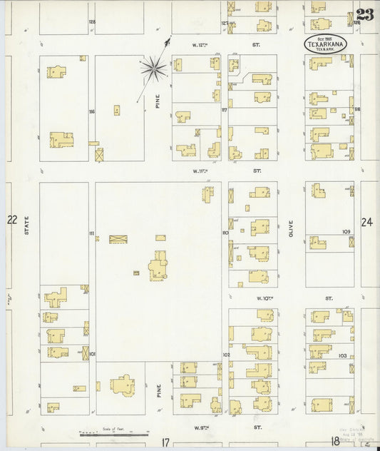 Sanborn Fire Insurance Map from Texarkana, Bowie County, Texas (1905), Sheet #0023 - Historic Sanborn Fire Insurance Map Print, vintage old map wall art, antique decor, genealogy gift, Texas Texas map