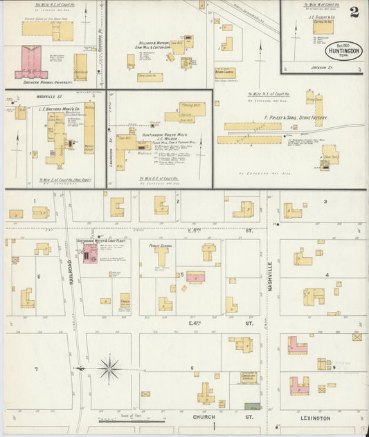 Sanborn Fire Insurance Map from Huntingdon, Carroll County, Tennessee (1900), Sheet #0002 - Historic Sanborn Fire Insurance Map Print, vintage old map wall art, antique decor, genealogy gift, Tennessee Tennessee map