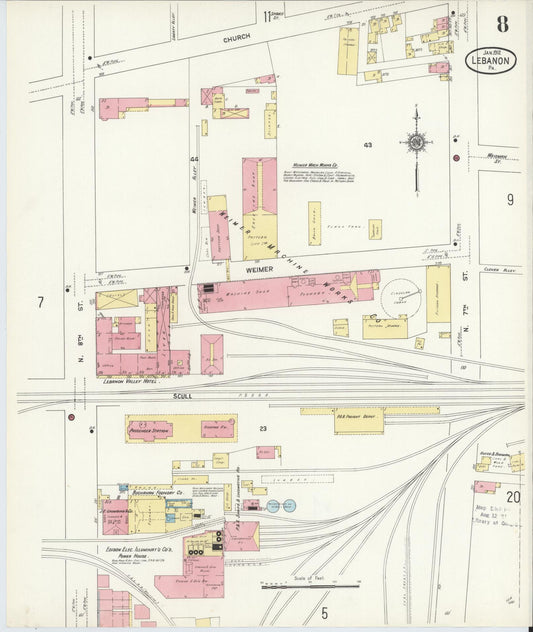Sanborn Fire Insurance Map from Lebanon, Lebanon County, Pennsylvania (1912), Sheet #0008 - Historic Sanborn Fire Insurance Map Print, vintage old map wall art, antique decor, genealogy gift, Pennsylvania Pennsylvania map